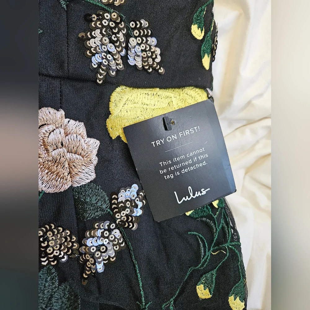 Lulu's Black Mini Dress with Yellow & Blush Floral Embroidery - Picture 3 of 7